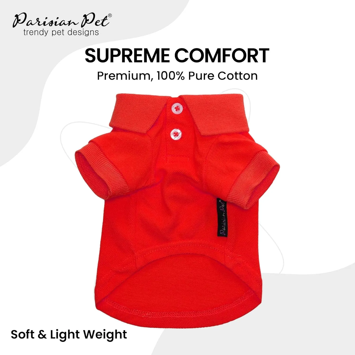 Parisian Pet Dog Polo Shirts - Breathable Cotton Shirts for Summer - Solid Red Color, Button-Up Collar - 2XL