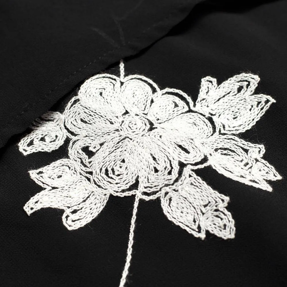 Plus Size - Chiffon Blouse Loose Short Sleeve Embroidery Flower Print Patchwork (US 8-22W)