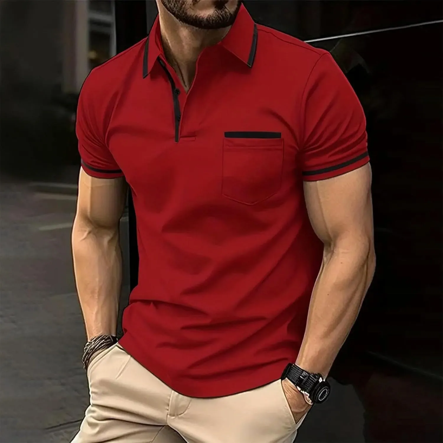 Polo Shirts for Men 2025 Short Sleeve Casual Tshirt Color Block Slim Fit Golf Shirt with Pocket