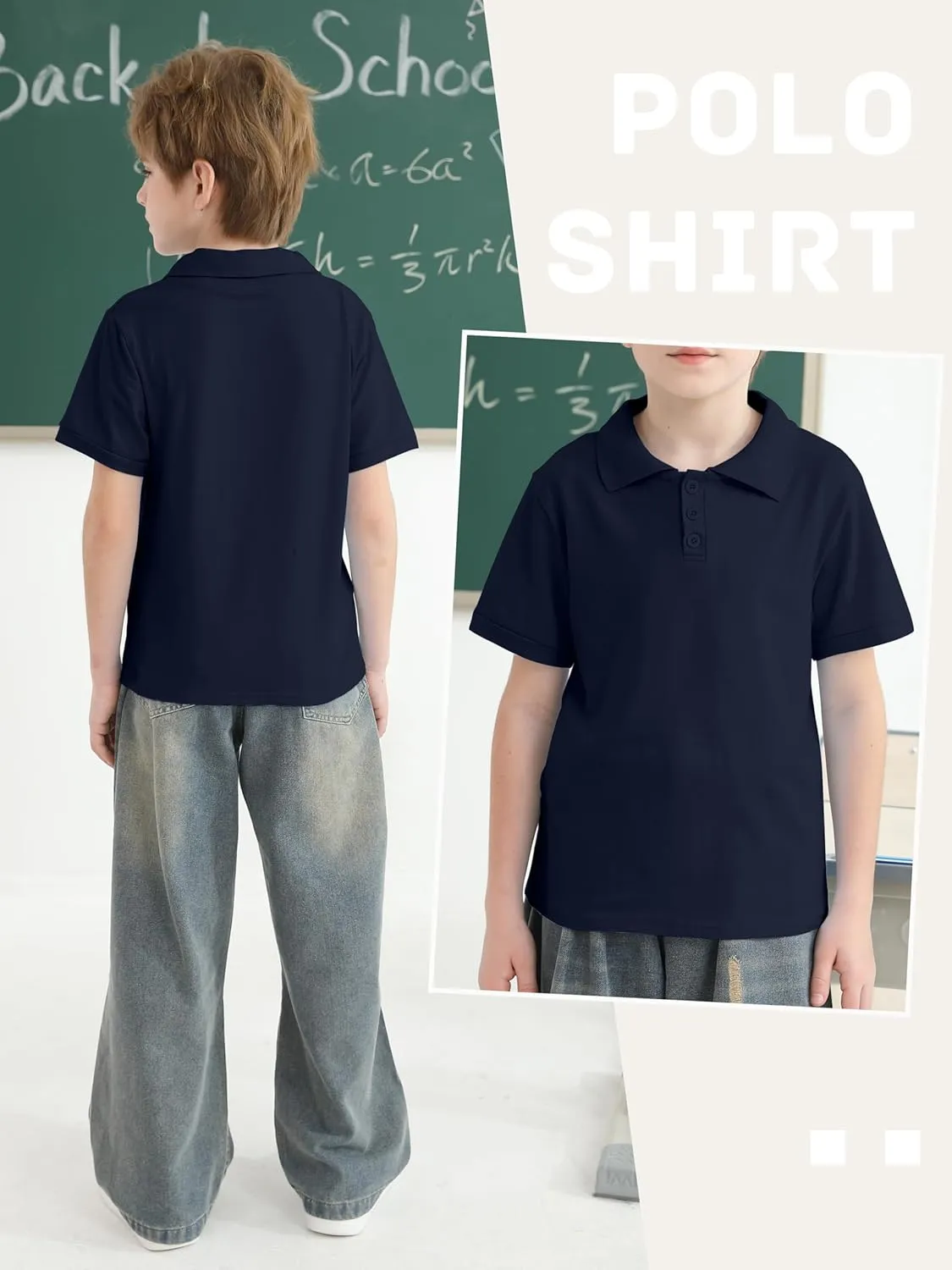 Poroka 4 Pack Boys Children's Cotton Short Sleeve Polo Shirts Solid Boys School Uniform Polo Short Sleeve