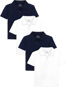 Poroka 4 Pack Boys Children's Cotton Short Sleeve Polo Shirts Solid Boys School Uniform Polo Short Sleeve