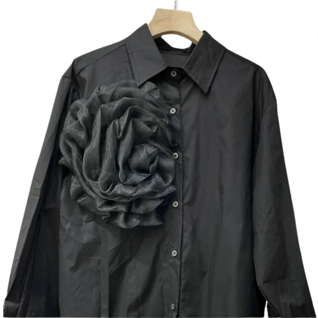 Pre Order:  Large 3D Flower Solid Long Sleeved Shirt