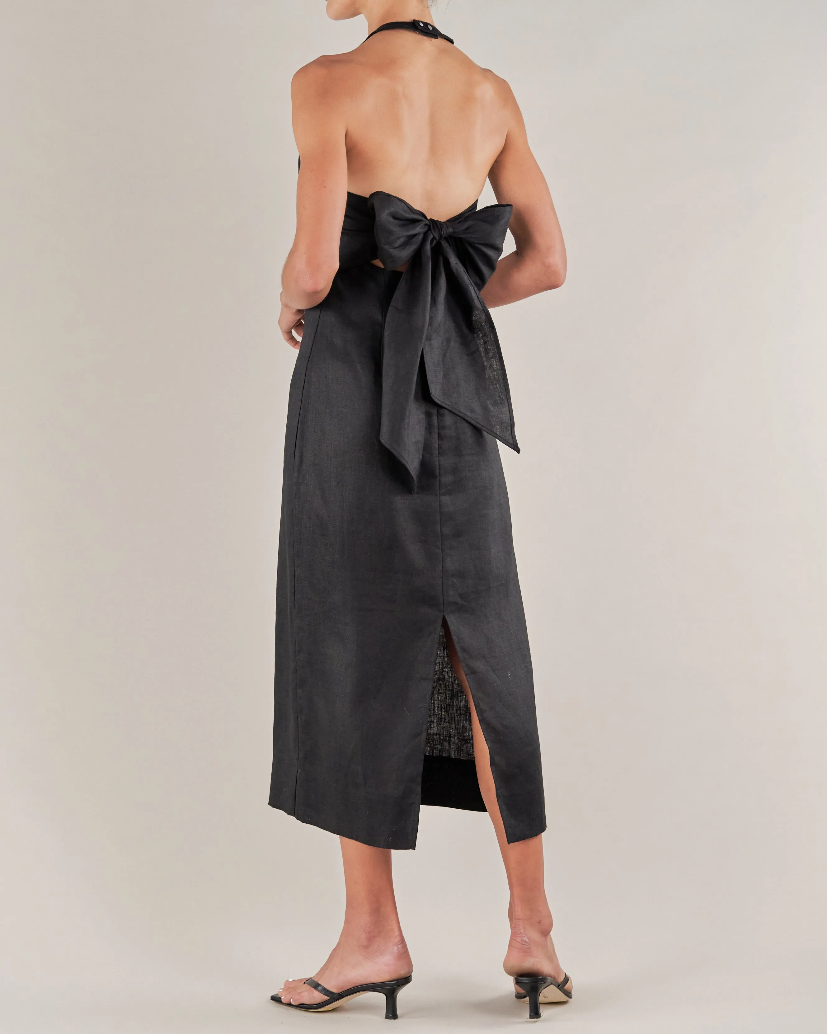 Santa Cruz Linen Halterneck Dress - Black
