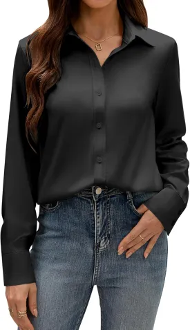 siliteelon Button Down Dress Shirts for Women Long Sleeve Wrinkle Free Shirts Solid Work Business Formal Button Up Shirt