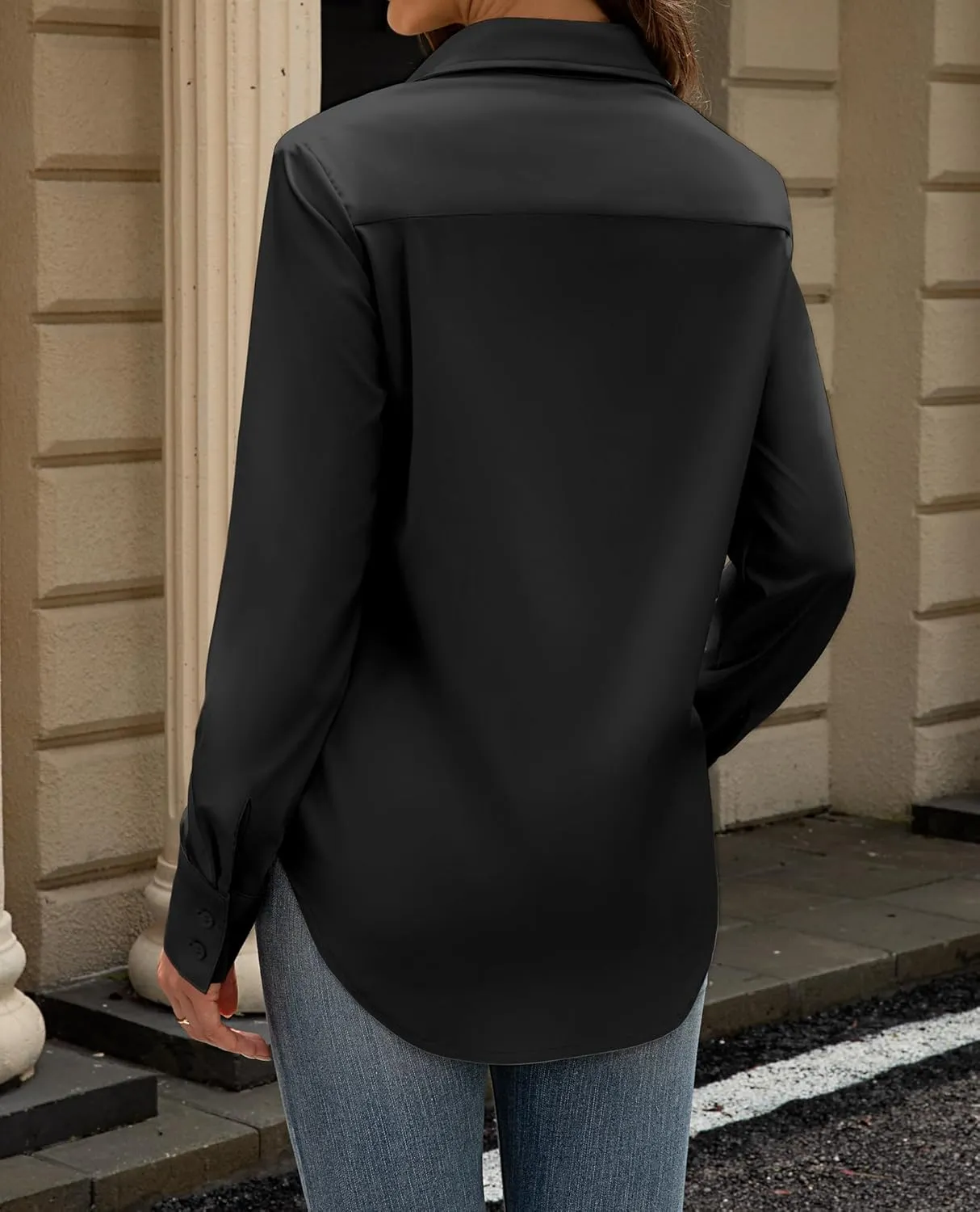 siliteelon Button Down Dress Shirts for Women Long Sleeve Wrinkle Free Shirts Solid Work Business Formal Button Up Shirt