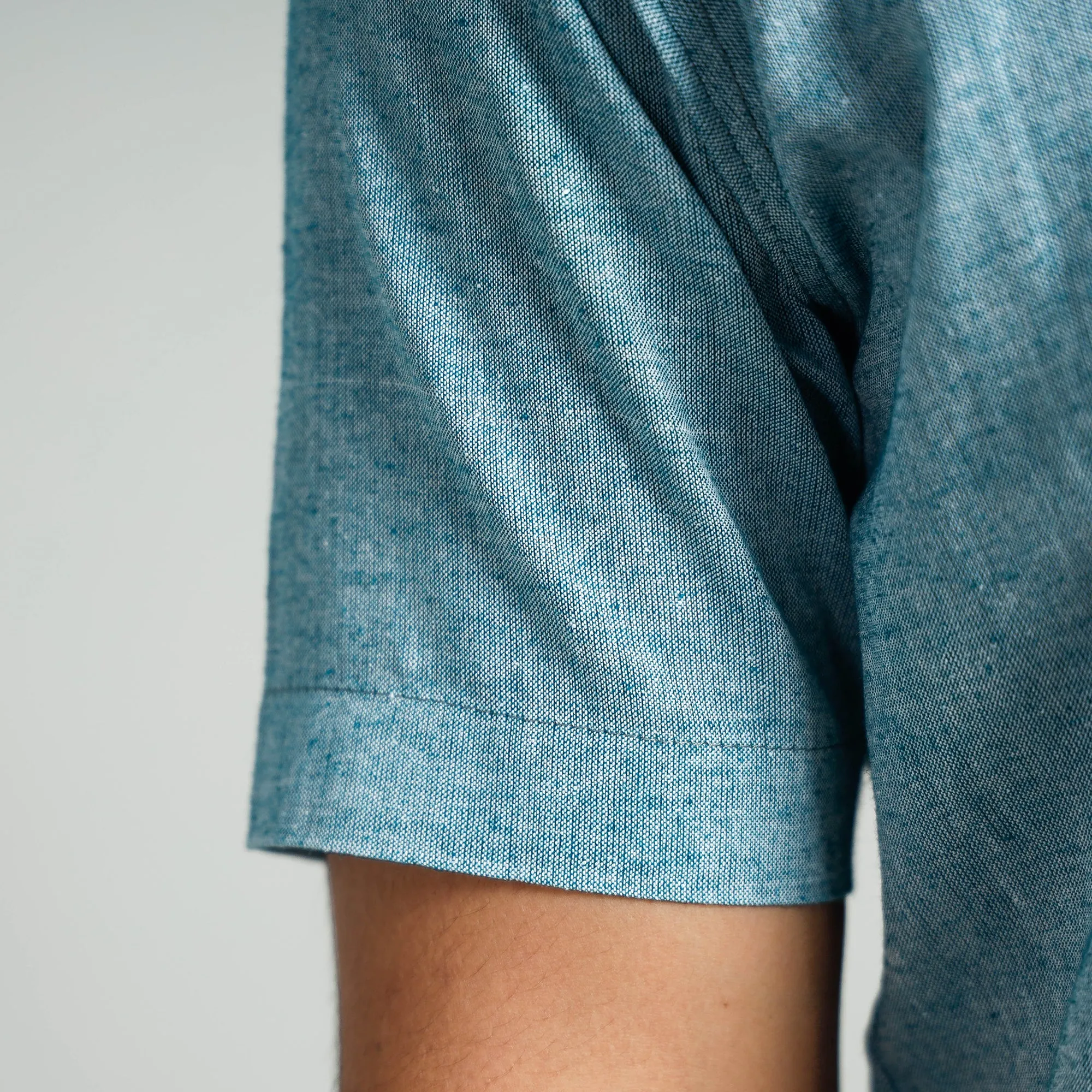 Sky Blue - Plain Handloom Cotton Men Half Sleeve Shirt