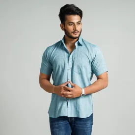 Sky Blue - Plain Handloom Cotton Men Half Sleeve Shirt