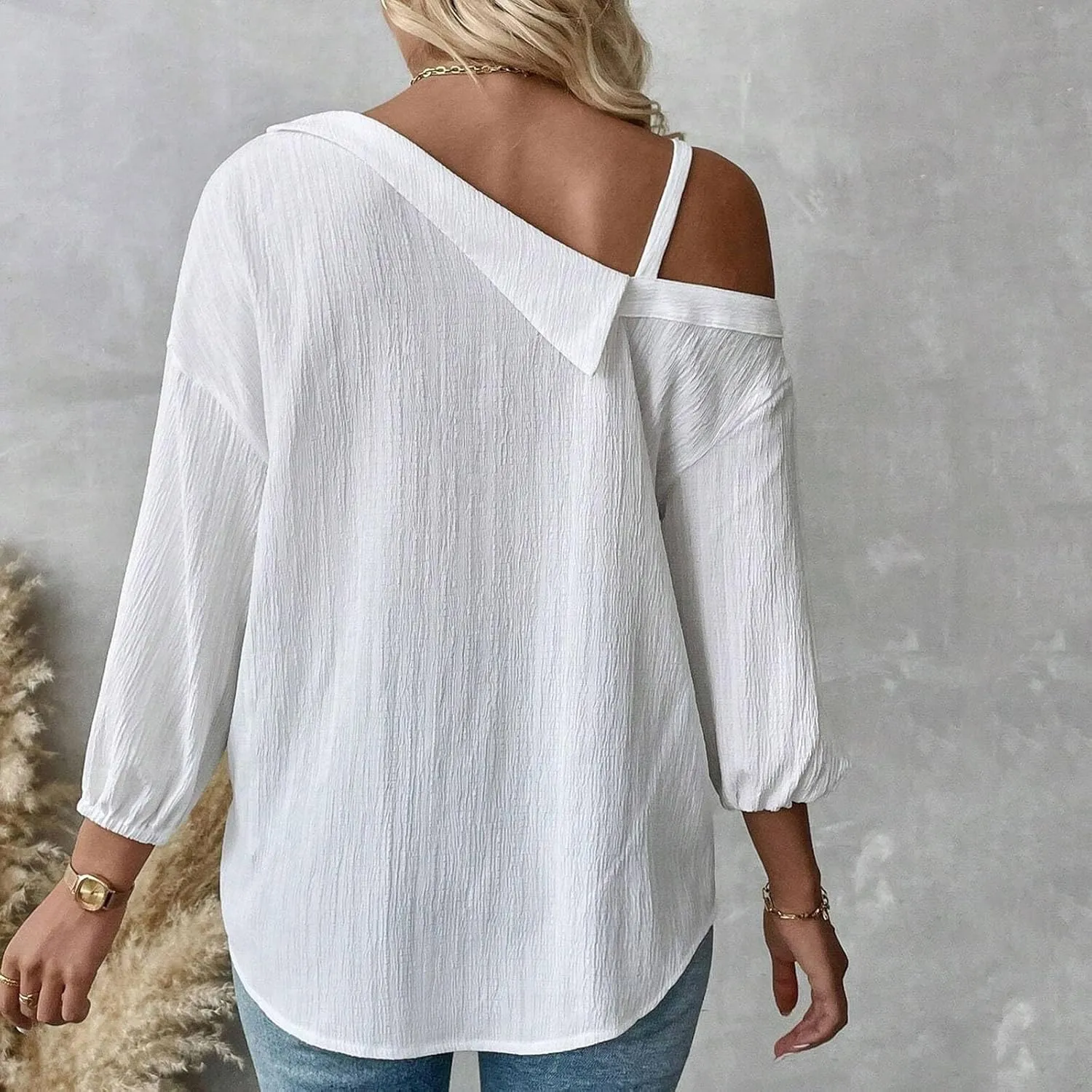 Spaghetti Straps One Shoulder Shirt for Women Button Down Open Loose Fit Solid Color Work Business Blouse Tops 2025