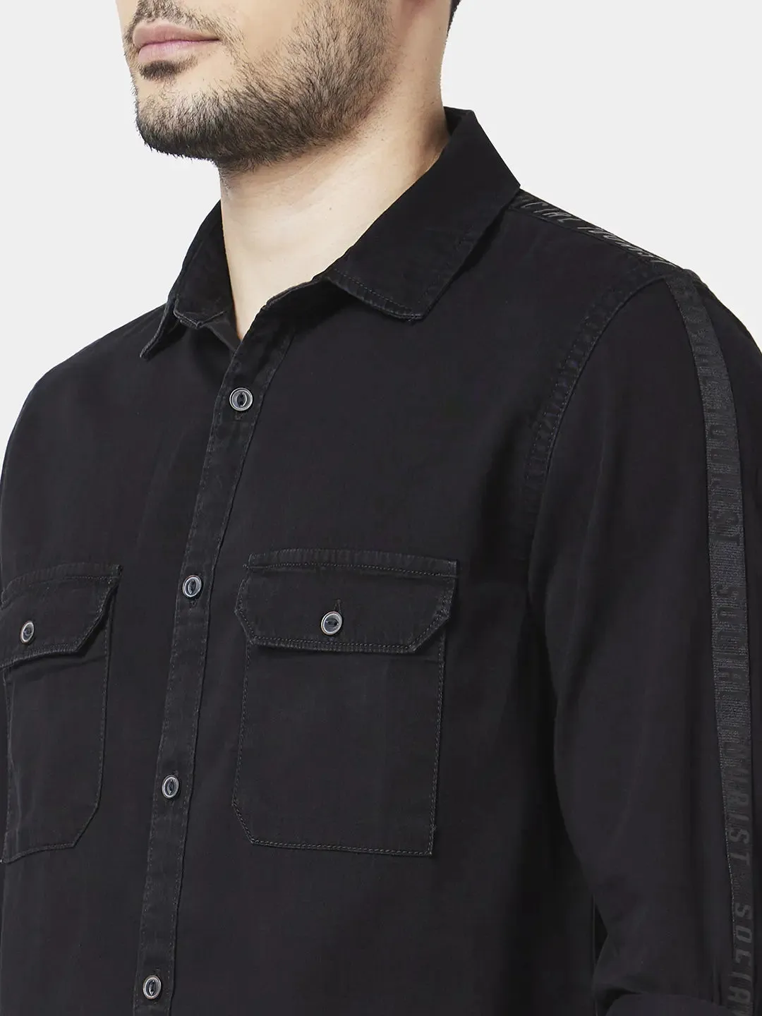 Spykar Men Black Cotton Regular Slim Fit Full Sleeve Denim Shirt