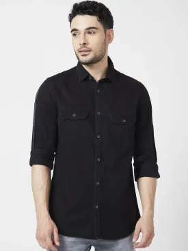 Spykar Men Black Cotton Regular Slim Fit Full Sleeve Denim Shirt