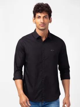 Spykar Men Black Cotton Slim Fit Plain Shirts