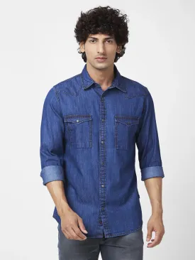 Spykar Men Dark Blue Cotton Regular Slim Fit Full Sleeve Casual Denim Shirt