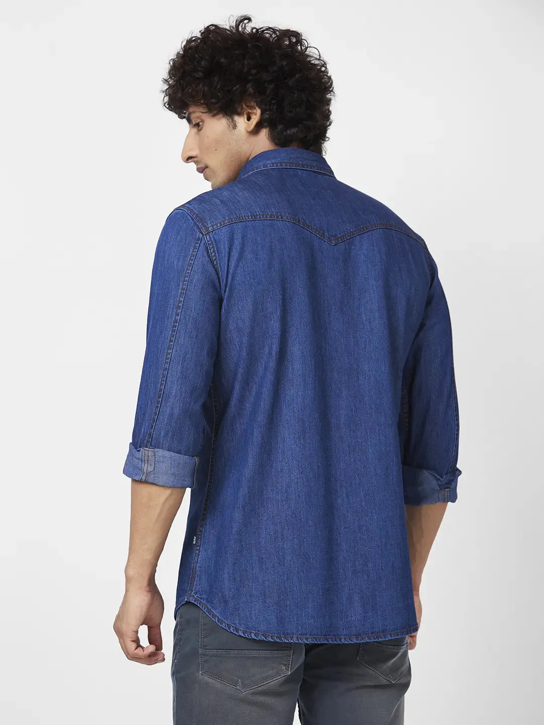 Spykar Men Dark Blue Cotton Regular Slim Fit Full Sleeve Casual Denim Shirt