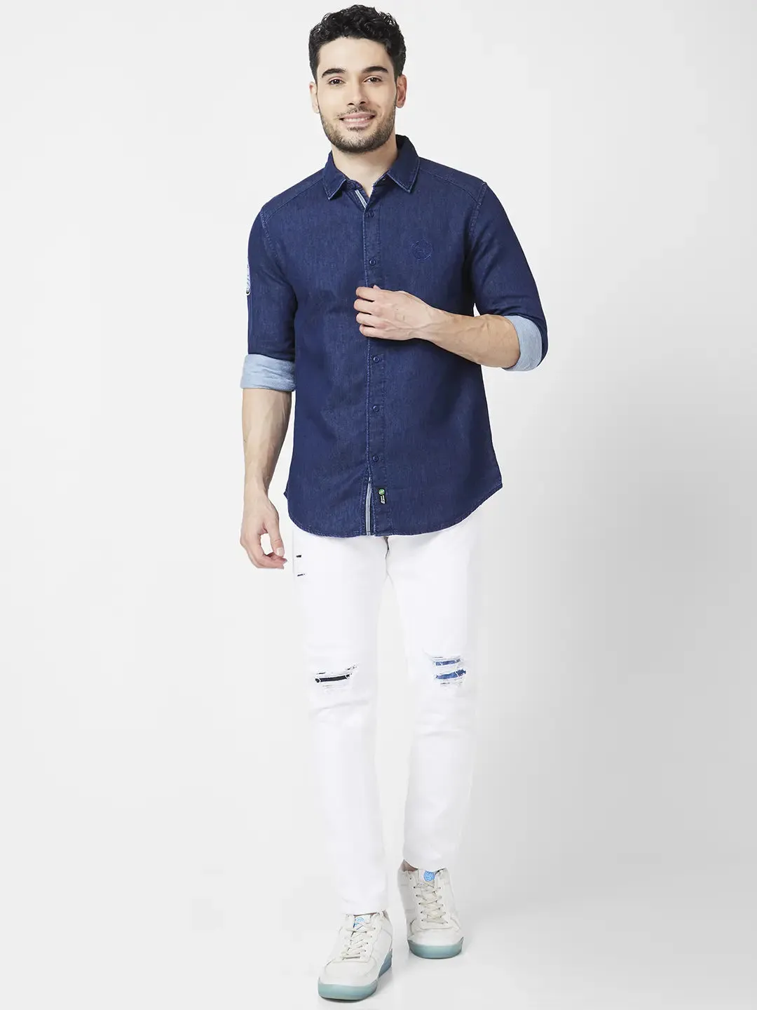 Spykar Men Dark Blue Cotton Regular Slim Fit Full Sleeve Denim Shirt