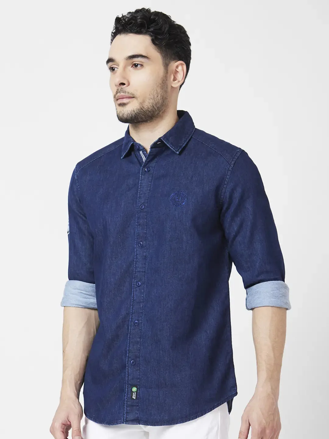 Spykar Men Dark Blue Cotton Regular Slim Fit Full Sleeve Denim Shirt