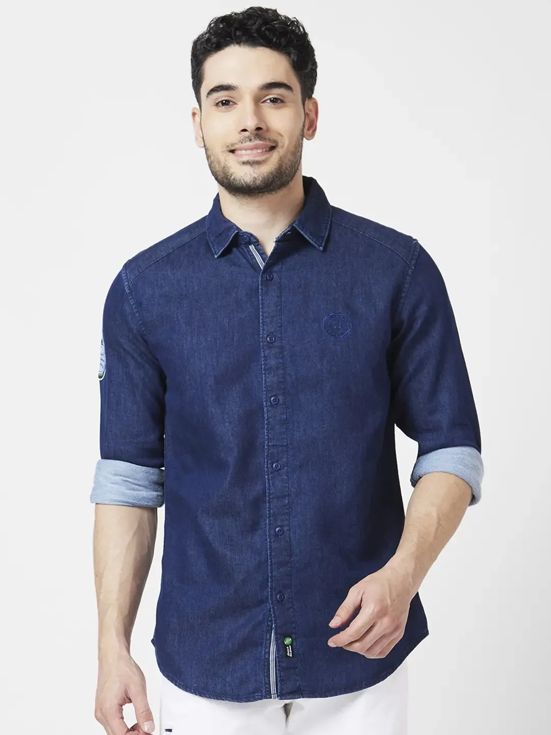 Spykar Men Dark Blue Cotton Regular Slim Fit Full Sleeve Denim Shirt