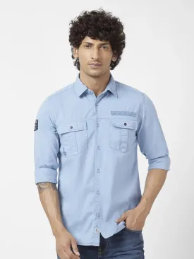 Spykar Men Haze Blue Twill Regular Slim Fit Full Sleeve Denim Shirt