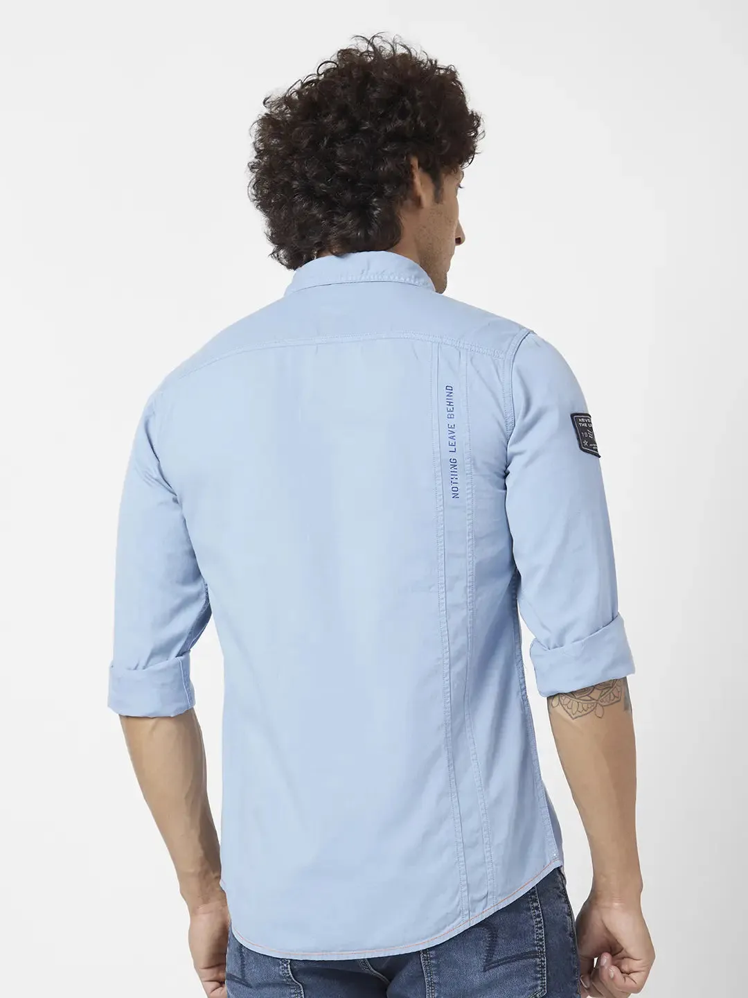 Spykar Men Haze Blue Twill Regular Slim Fit Full Sleeve Denim Shirt