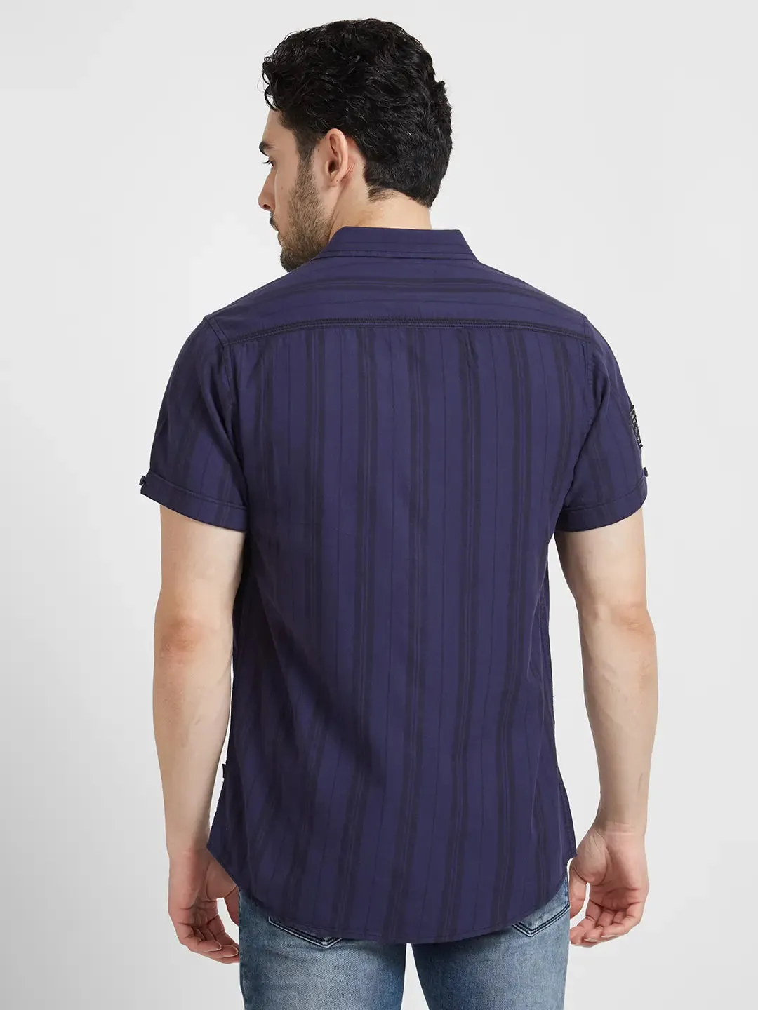 Spykar Men Indigo Blue Cotton Slim Fit Half Sleeve Denim Shirt