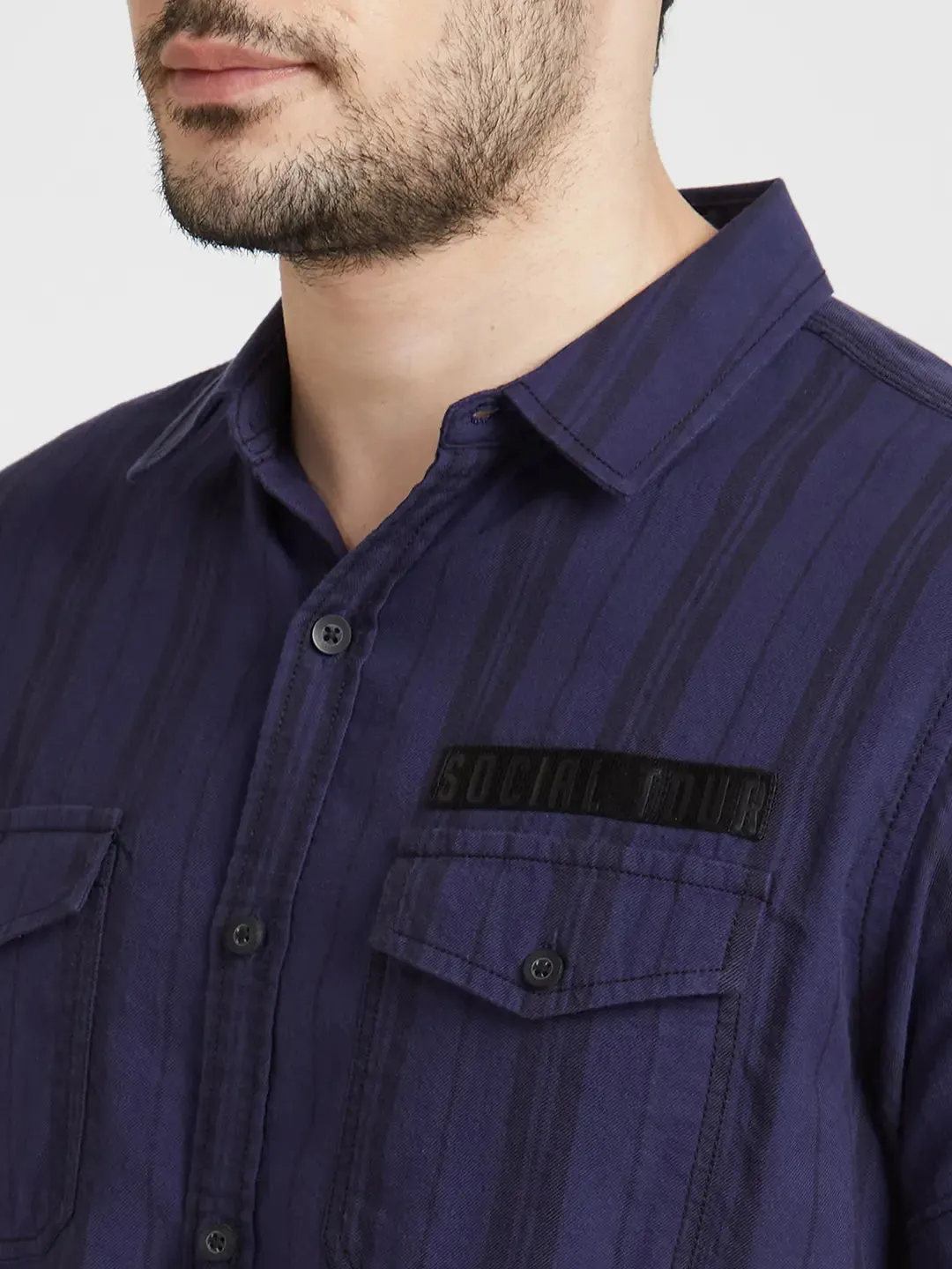 Spykar Men Indigo Blue Cotton Slim Fit Half Sleeve Denim Shirt