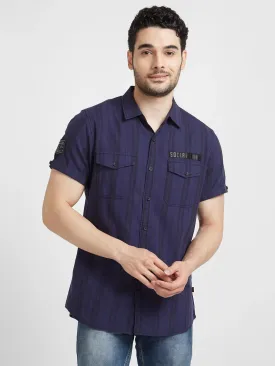 Spykar Men Indigo Blue Cotton Slim Fit Half Sleeve Denim Shirt
