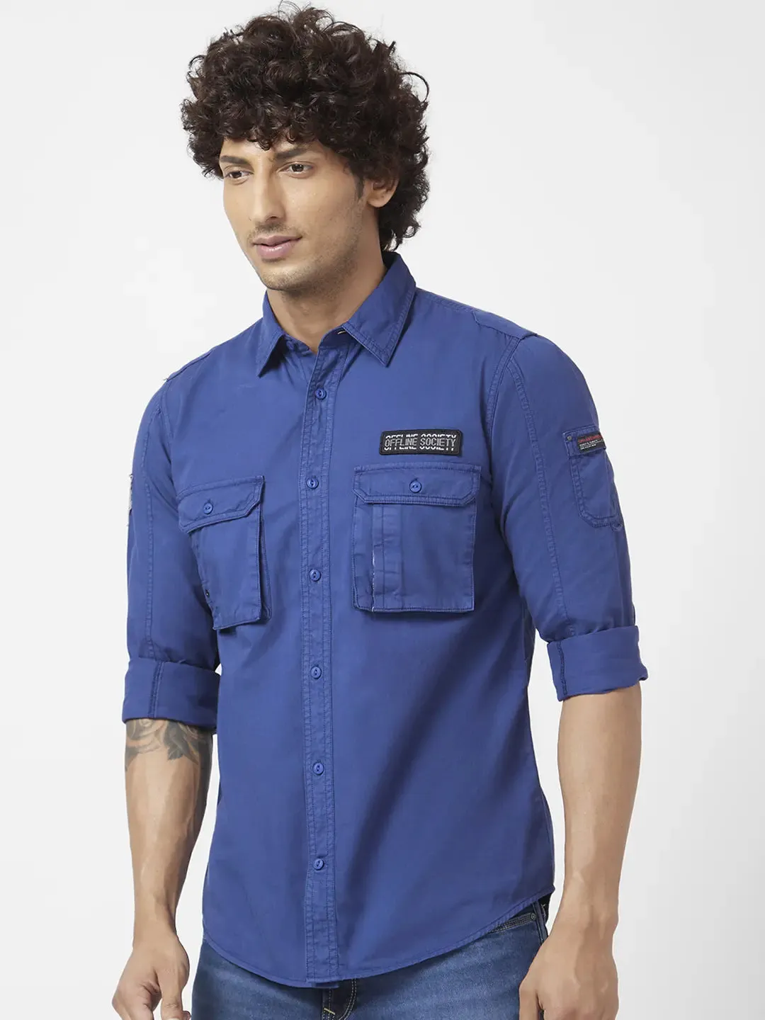 Spykar Men Indigo Blue Twill Regular Slim Fit Full Sleeve Denim Shirt