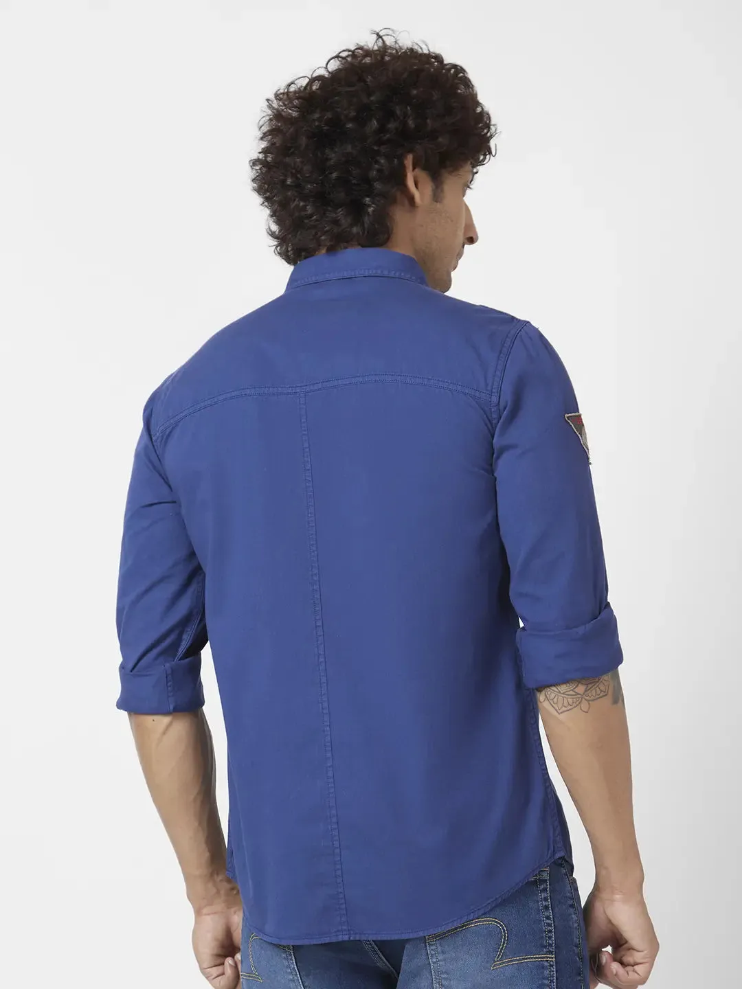 Spykar Men Indigo Blue Twill Regular Slim Fit Full Sleeve Denim Shirt