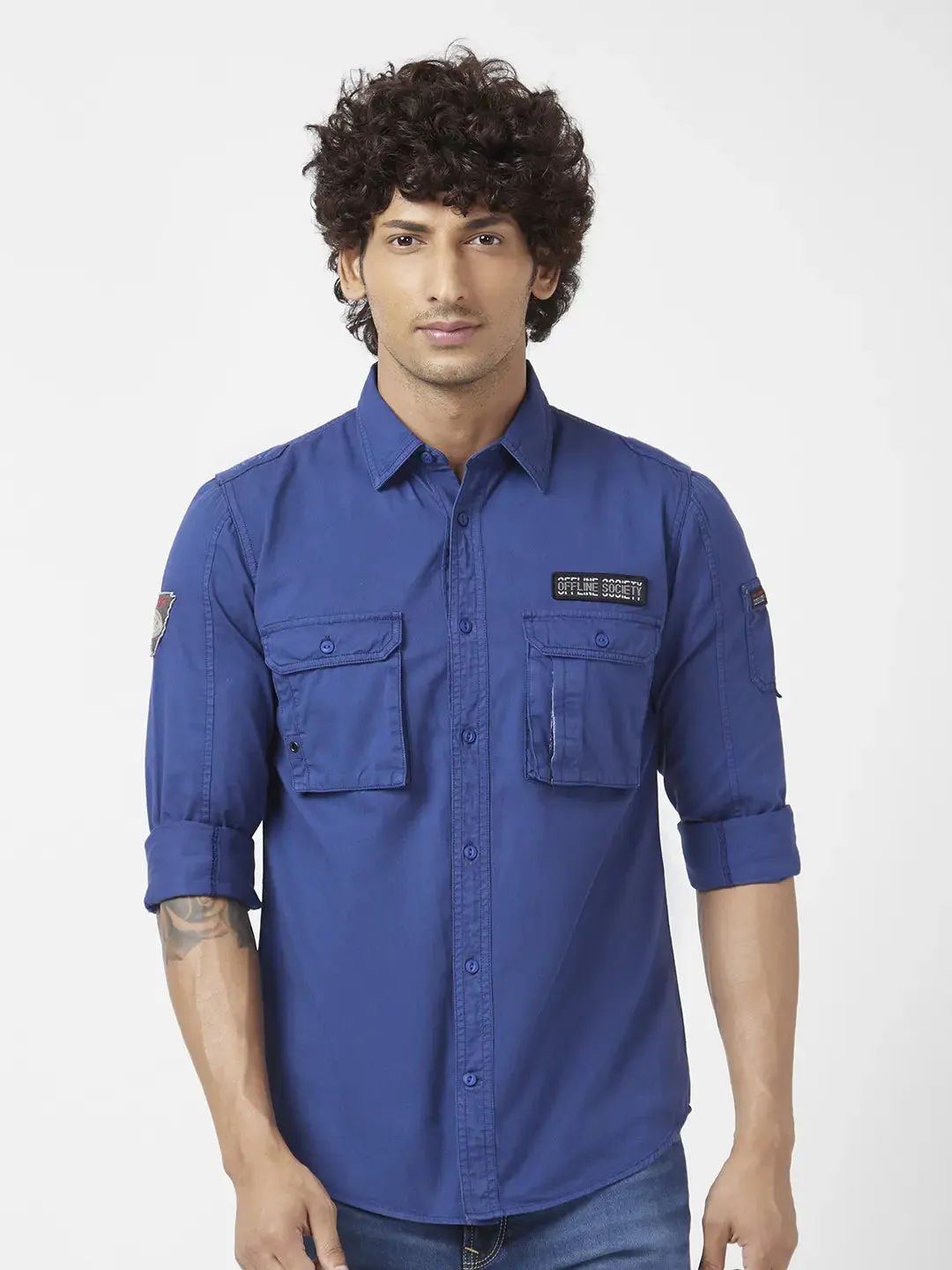 Spykar Men Indigo Blue Twill Regular Slim Fit Full Sleeve Denim Shirt