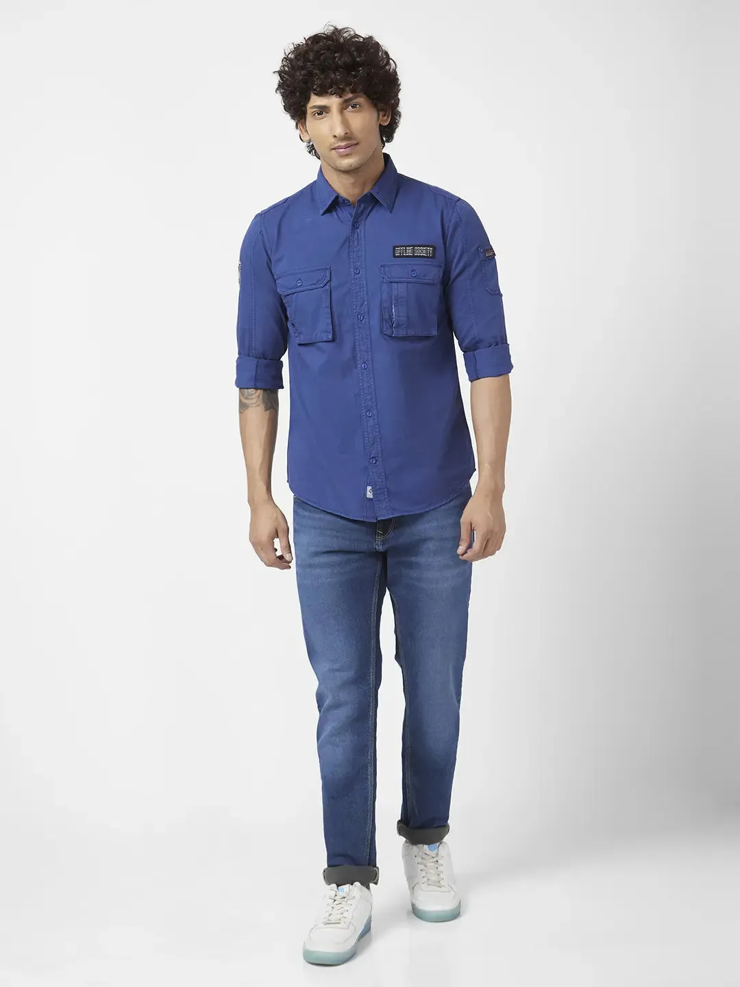 Spykar Men Indigo Blue Twill Regular Slim Fit Full Sleeve Denim Shirt