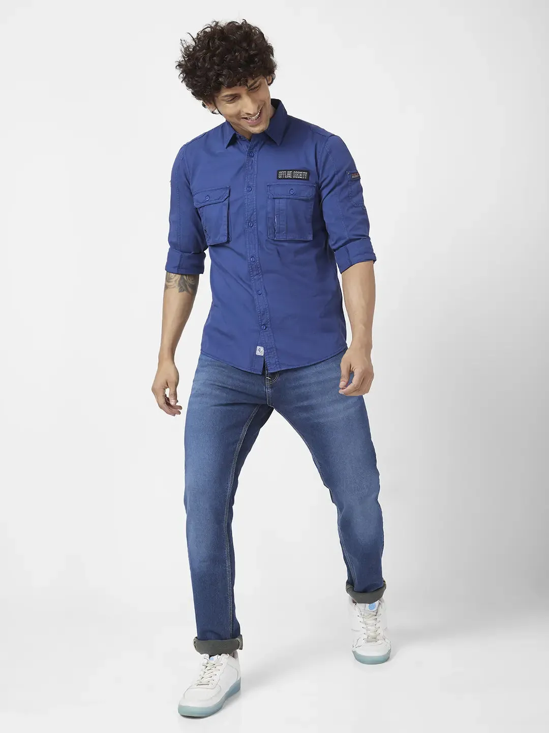 Spykar Men Indigo Blue Twill Regular Slim Fit Full Sleeve Denim Shirt