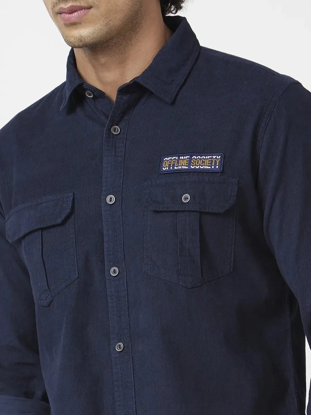 Spykar Men Navy Blue Dyed Regular Slim Fit Full Sleeve Denim Shirt