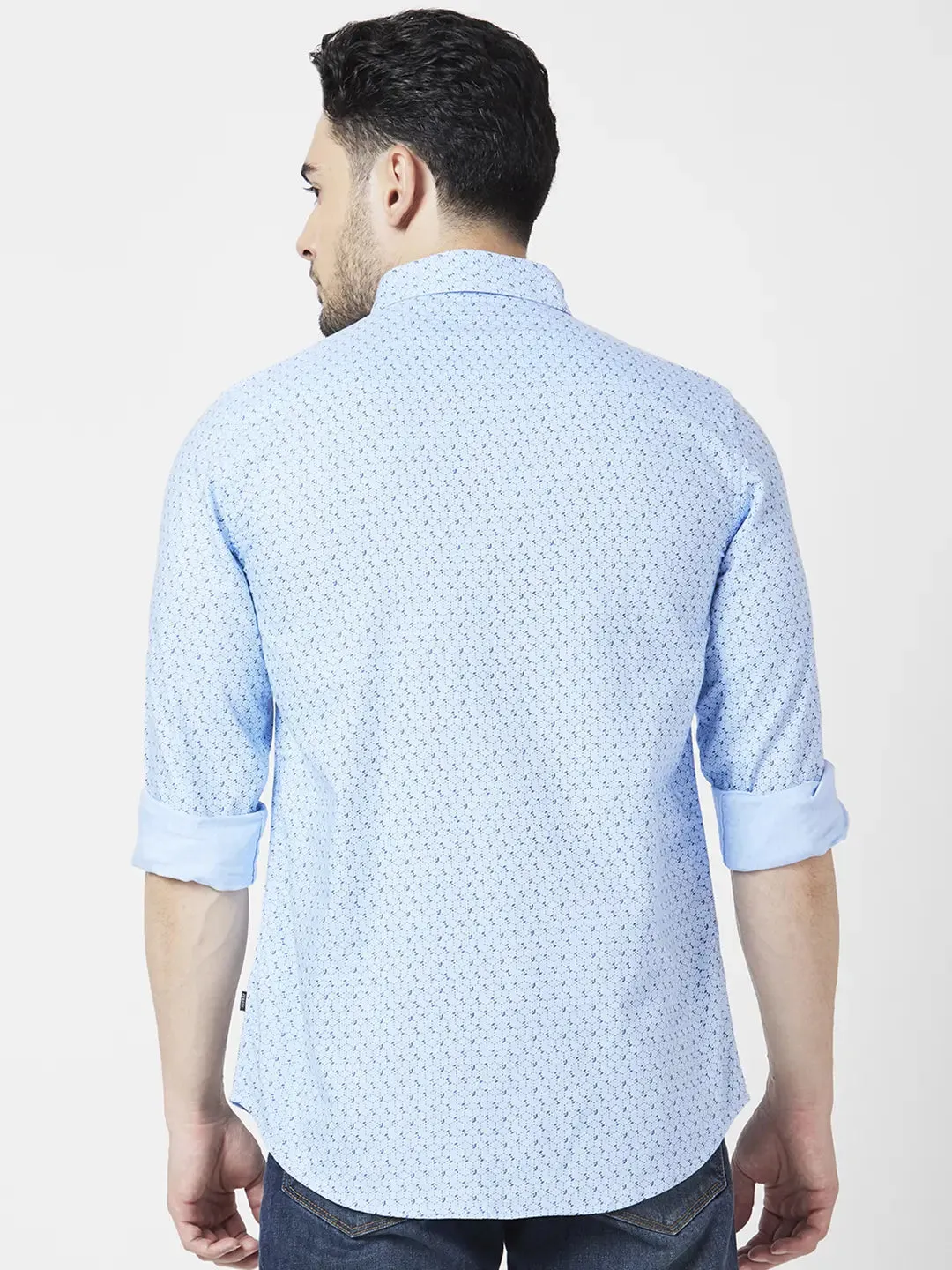 Spykar Men Sky Blue Cotton Regular Slim Fit Full Sleeve Plain Shirt