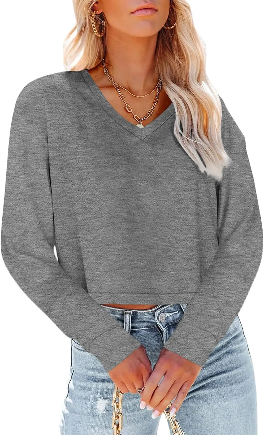Tankaneo Womens V Neck Cropped T Shirts Casual Summer Crop Tops Half Sleeve Solid Color Crop Baisc Tees