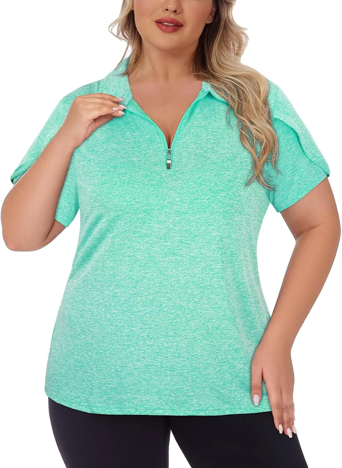 Tanst Sky Women's Plus Size Golf Polo Shirts Zip Up Short Sleeve Tops Loose Fit UPF 50  Tennis Workout Apparel XL-5XL