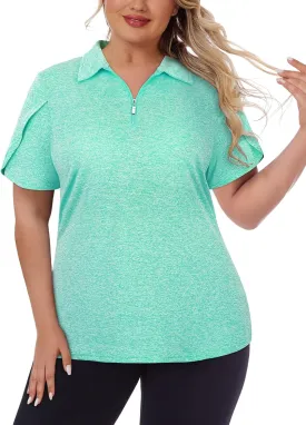 Tanst Sky Women's Plus Size Golf Polo Shirts Zip Up Short Sleeve Tops Loose Fit UPF 50  Tennis Workout Apparel XL-5XL