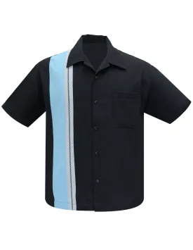 The Charles Bowling Shirt in Black/Aqua/Silver