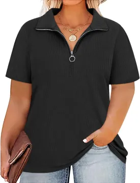 TIYOMI Plus Size Tops for Women Short Sleeve Sexy V Neck Shirts Plain Basic Solid Color Tunic Spring Summer XL-5XL 14W-28W
