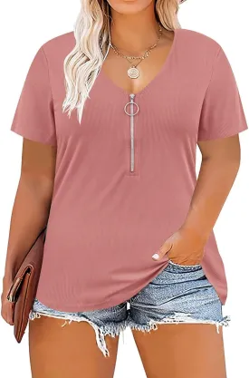 TIYOMI Plus Size Tops for Women Short Sleeve Sexy V Neck Shirts Plain Basic Solid Color Tunic Spring Summer XL-5XL 14W-28W