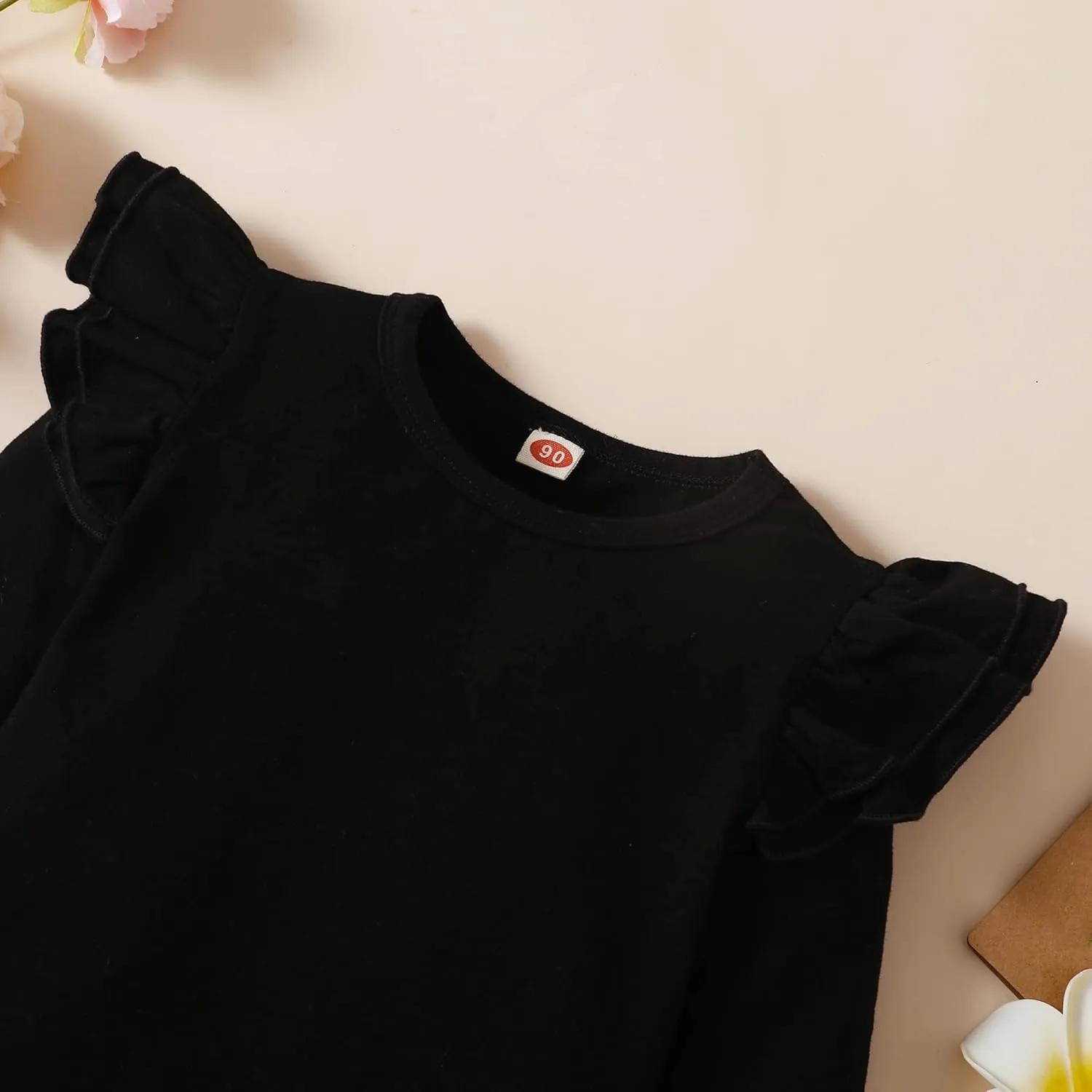 Toddler Baby Girl Solid Color T Shirt Kids Blouse Basic Plain Ruffle Top Cotton Casual Clothes