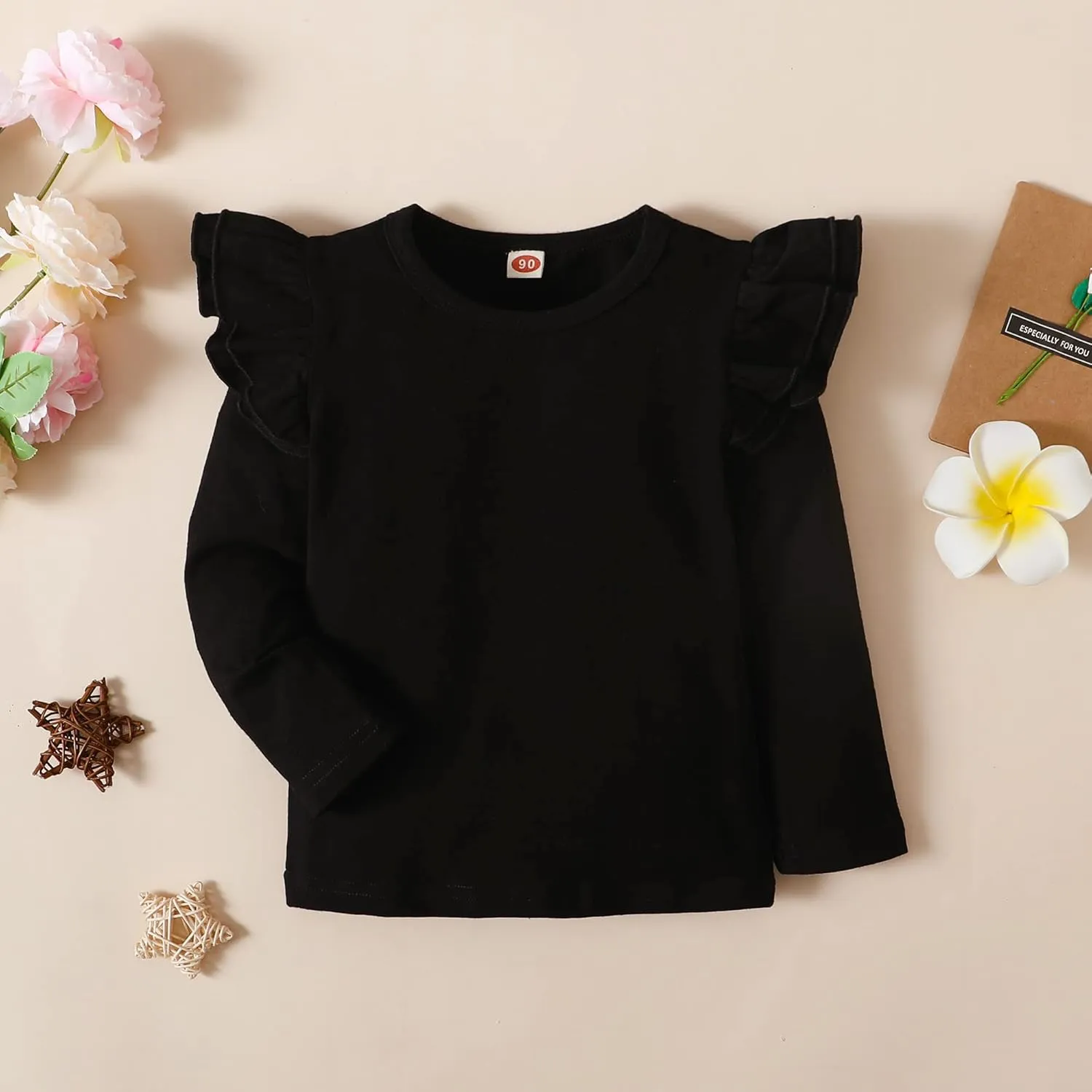 Toddler Baby Girl Solid Color T Shirt Kids Blouse Basic Plain Ruffle Top Cotton Casual Clothes