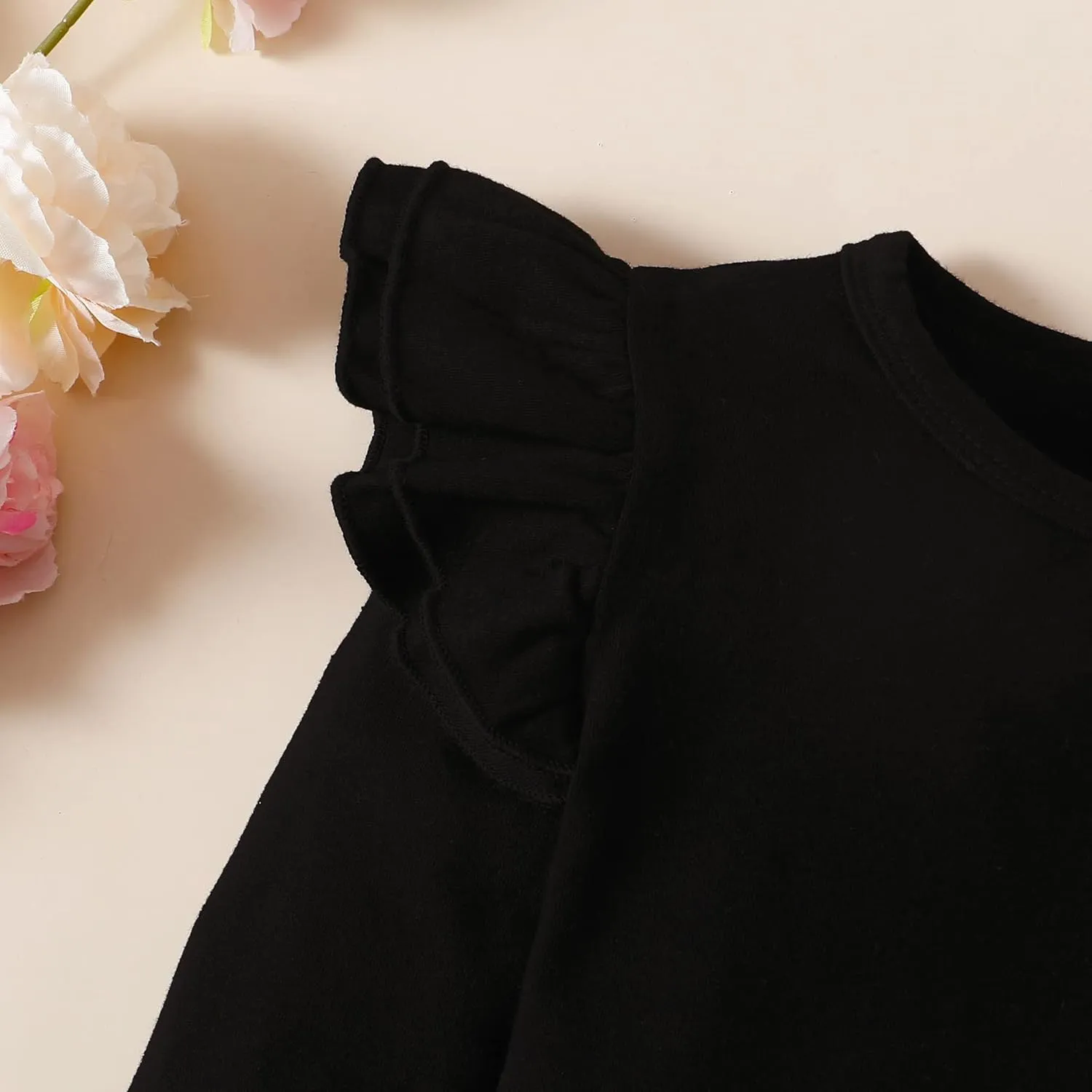 Toddler Baby Girl Solid Color T Shirt Kids Blouse Basic Plain Ruffle Top Cotton Casual Clothes