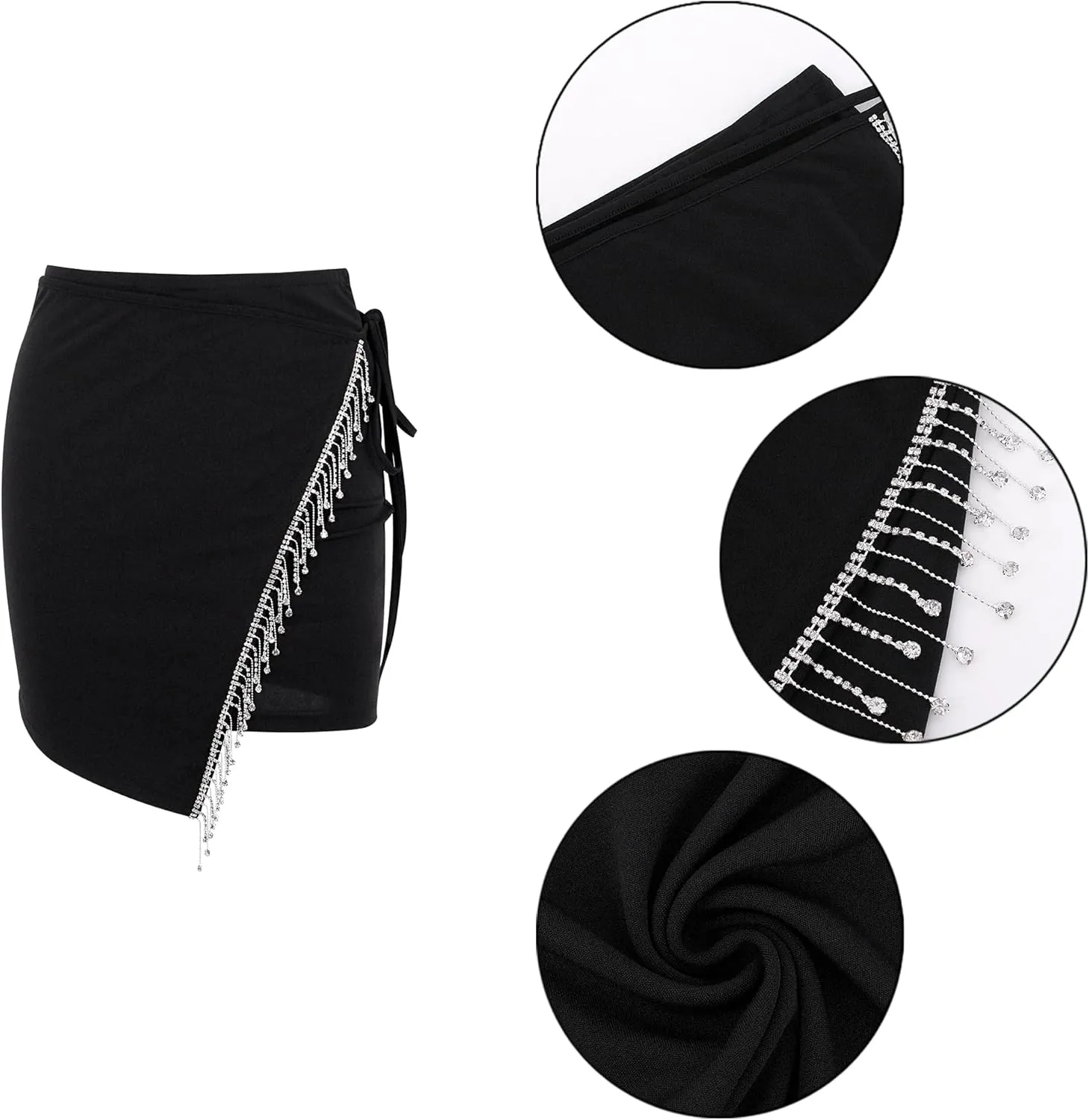 TYNORA Women's Shiny Fringe Rhinestone Slit Hem High Waisted Sexy Bodycon Mini Skirt Dance Party Dress