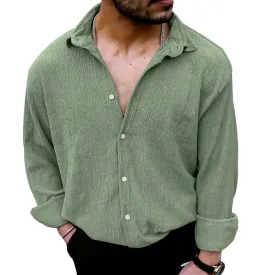 Wiaofellas  -  Linen Shirts For Men Vintage Clothing Long Sleeve Button Lapel Beach Shirt Autumn Casual New Clothing Men's Vintage Solid Shirt