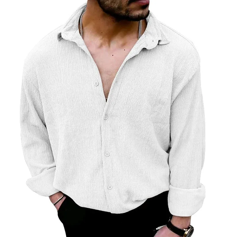 Wiaofellas  -  Linen Shirts For Men Vintage Clothing Long Sleeve Button Lapel Beach Shirt Autumn Casual New Clothing Men's Vintage Solid Shirt