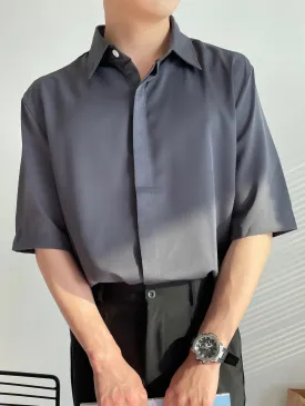 Wiaofellas  -  Luxury Ice Silk White Solid Shirts Men's Oversize Casual Short Sleeve Cardigan Fashion Spring Summer Blouses Unisex Gray Tops