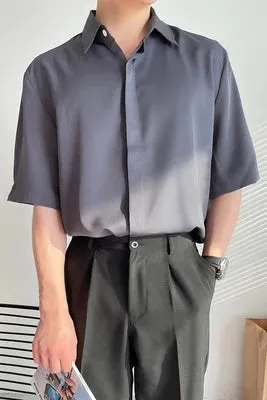 Wiaofellas  -  Luxury Ice Silk White Solid Shirts Men's Oversize Casual Short Sleeve Cardigan Fashion Spring Summer Blouses Unisex Gray Tops