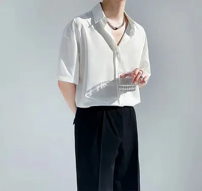 Wiaofellas  -  Men Anti Wrinkle Handsome Luxury Ice Silk Top Blouse Coffee Green Solid Plain Quality Ins England Vintage Long Sleeve Boy Shirts