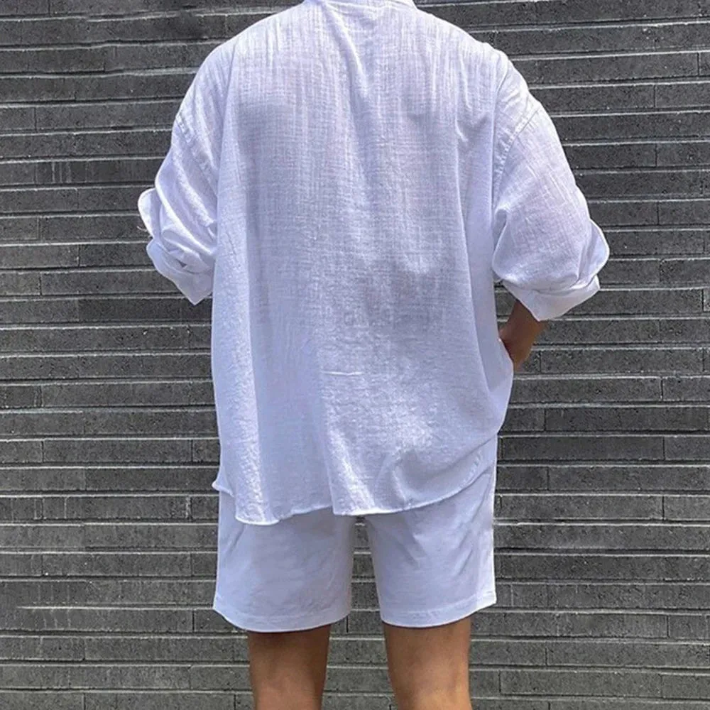 Wiaofellas  -  Mens Casual Cotton Linen See-Through Thin Long-Sleeve Shirts Genderless New Youth Simple Solid Color Comfort Shirts Unisex