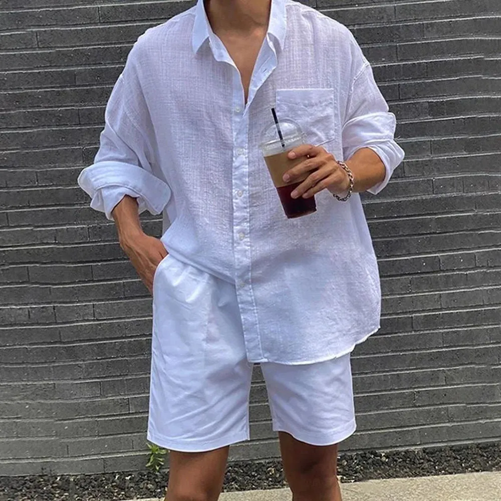 Wiaofellas  -  Mens Casual Cotton Linen See-Through Thin Long-Sleeve Shirts Genderless New Youth Simple Solid Color Comfort Shirts Unisex