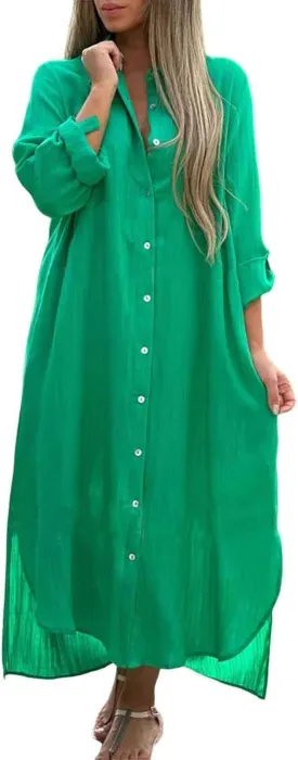 Women Fashion Solid Dress Shirt Long Skirt Casual Long Sleeve Cardigan Dress K Dresses for Women